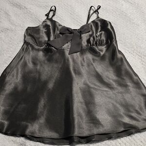 La Vie En Rose Metallic Grey Satin Camisole with Bow
